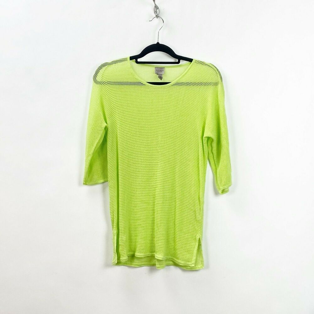 Chico's 0 Small Womens Neon Green Open Knit Sweater